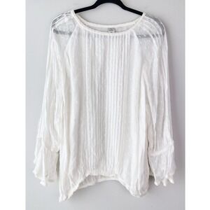 Anthropologie Seen Worn Kept‎ Peasant Blouse 8 White Boho Long Sleeve Swiss Dot
